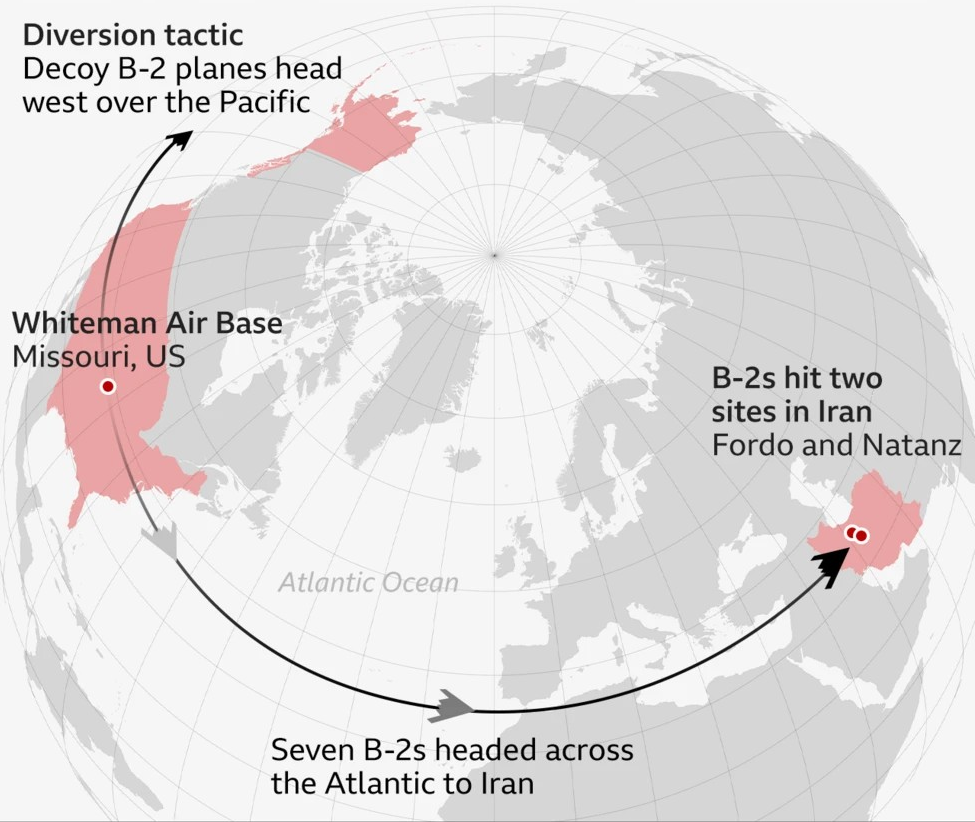 Route taken by the US to Bomb Iran