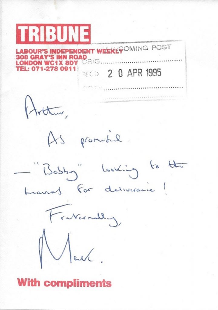 Note attached to photograph from Tribune